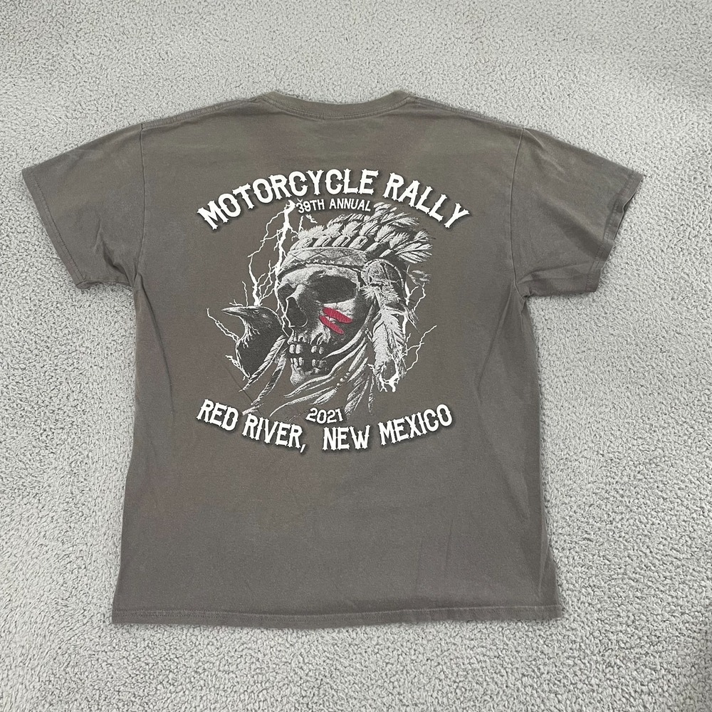 Red River New Mexico 2021 Motorcycle Rally Men L Gray Biker Short Sleeve